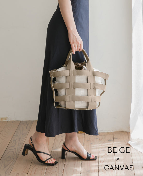【La Closet】Lisbon リスボン 【ポーチ2個付き】革かごバッグ キャンバス ファー 巾着ポーチ レオパード 豹柄 ファーバッグ ボア もこもこ バッグ 軽量 大人 おしゃれ 通勤バッグ 通学 春夏 秋冬 99-3002