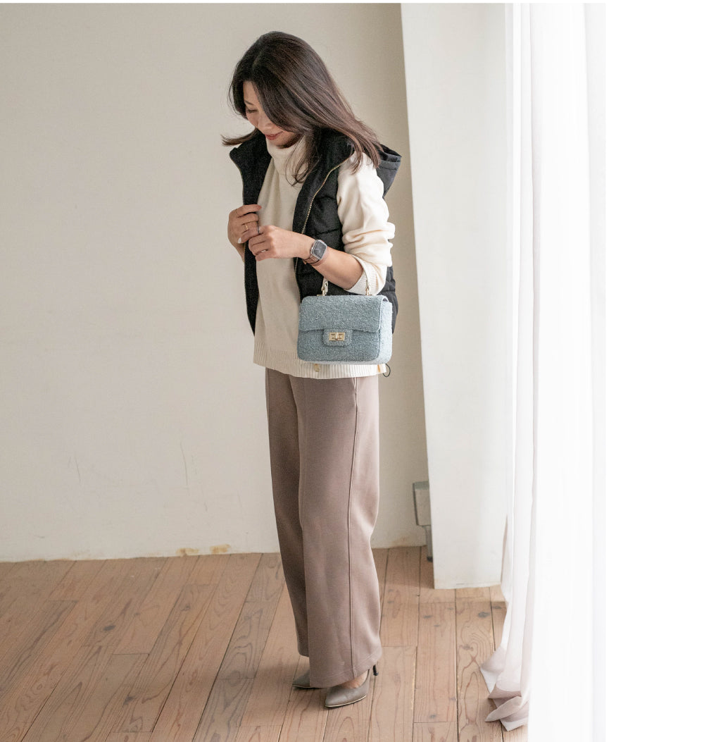 【La Closet】2way ツイードバッグ 本革 ハンドル チェーンバッグ ツイード バッグ 黒 ショルダーバッグ オケージョン フォーマル レディース ハンドバッグ 牛革 斜めがけ 秋冬バッグ ギフト ブランド 99-3011 Horn