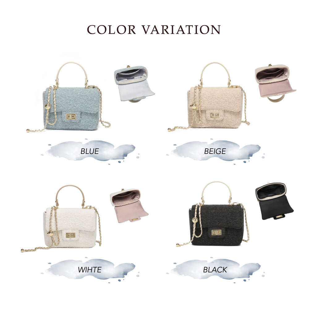 【La Closet】2way ツイードバッグ 本革 ハンドル チェーンバッグ ツイード バッグ 黒 ショルダーバッグ オケージョン フォーマル レディース ハンドバッグ 牛革 斜めがけ 秋冬バッグ ギフト ブランド 99-3011 Horn