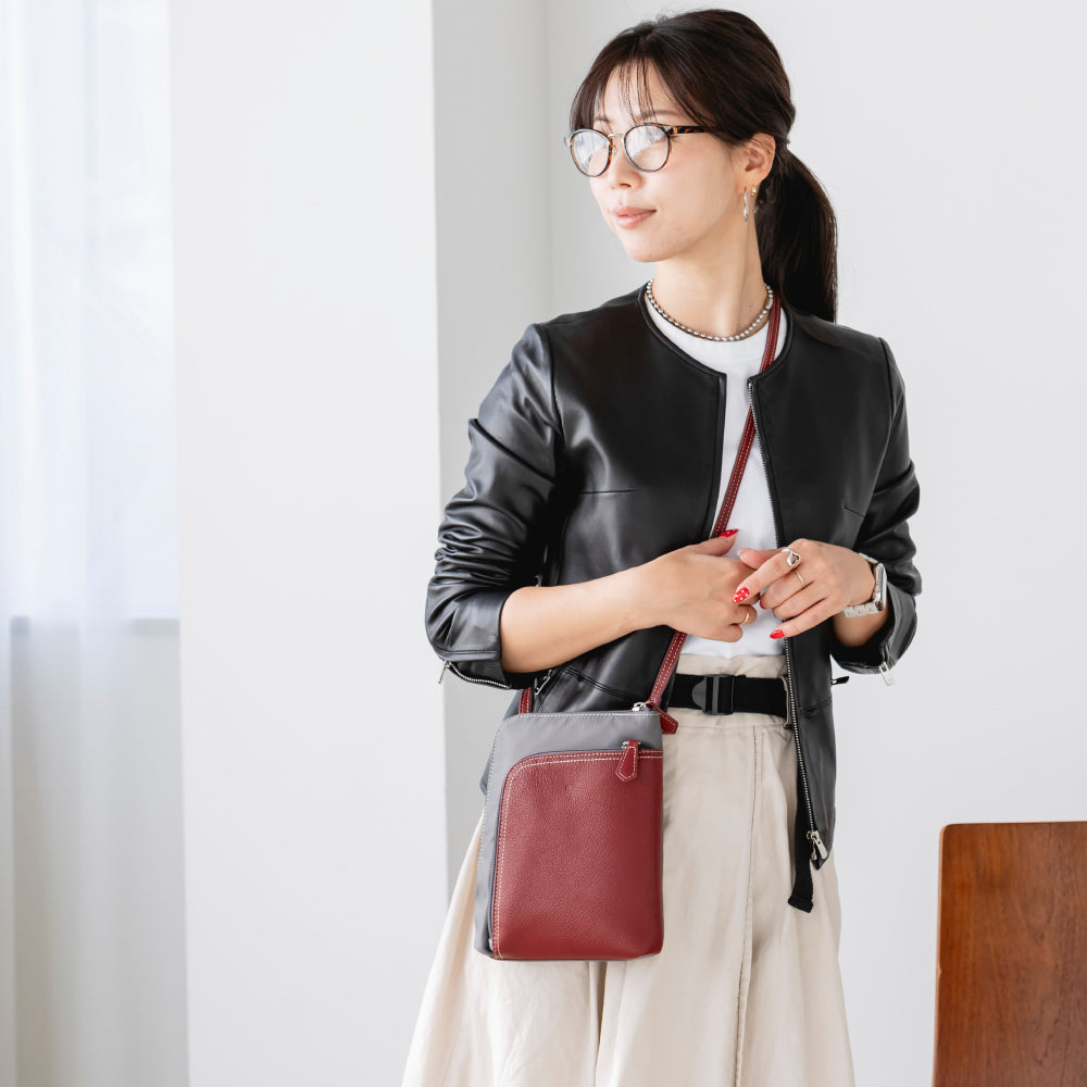 【QUAY】はっ水ナイロンポシェット 牛革部分使い ショルダーバッグ ナイロンポーチ 99490