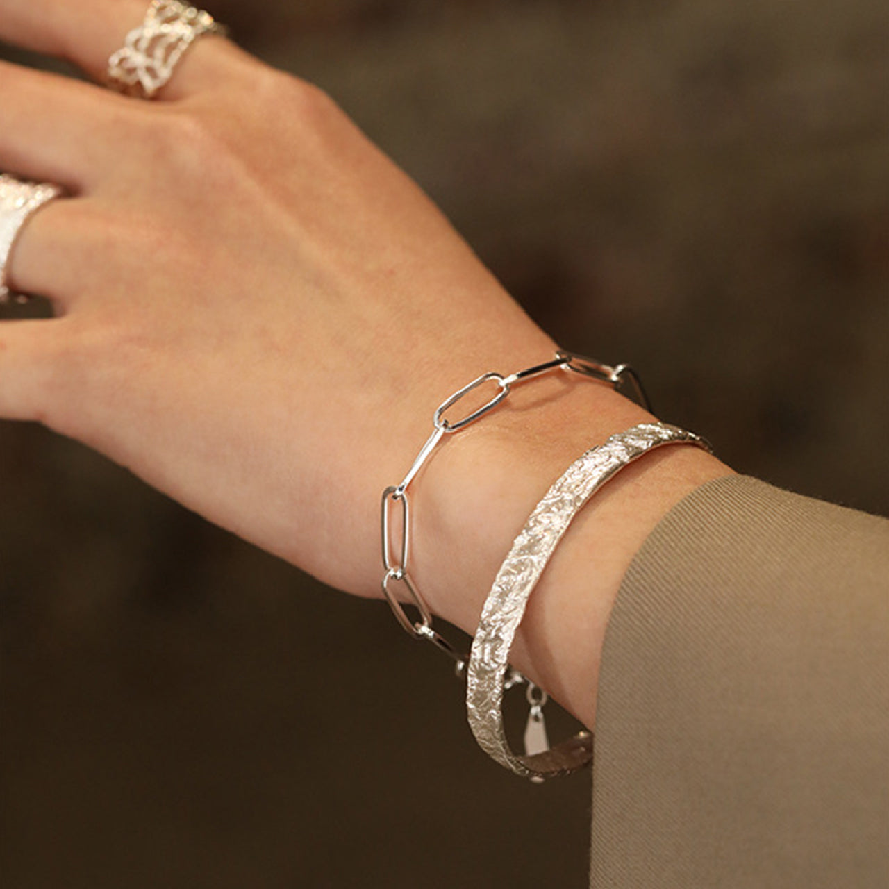 【La Closet】チェーンブレスレット SILVER925製 フリーサイズ シンプル アクセサリー ゴールド ブレスレット シルバーアクセサリー 純銀 バングル 腕輪 シルバーバングル シルバー925バングル シルバー925アクセサリー SV925