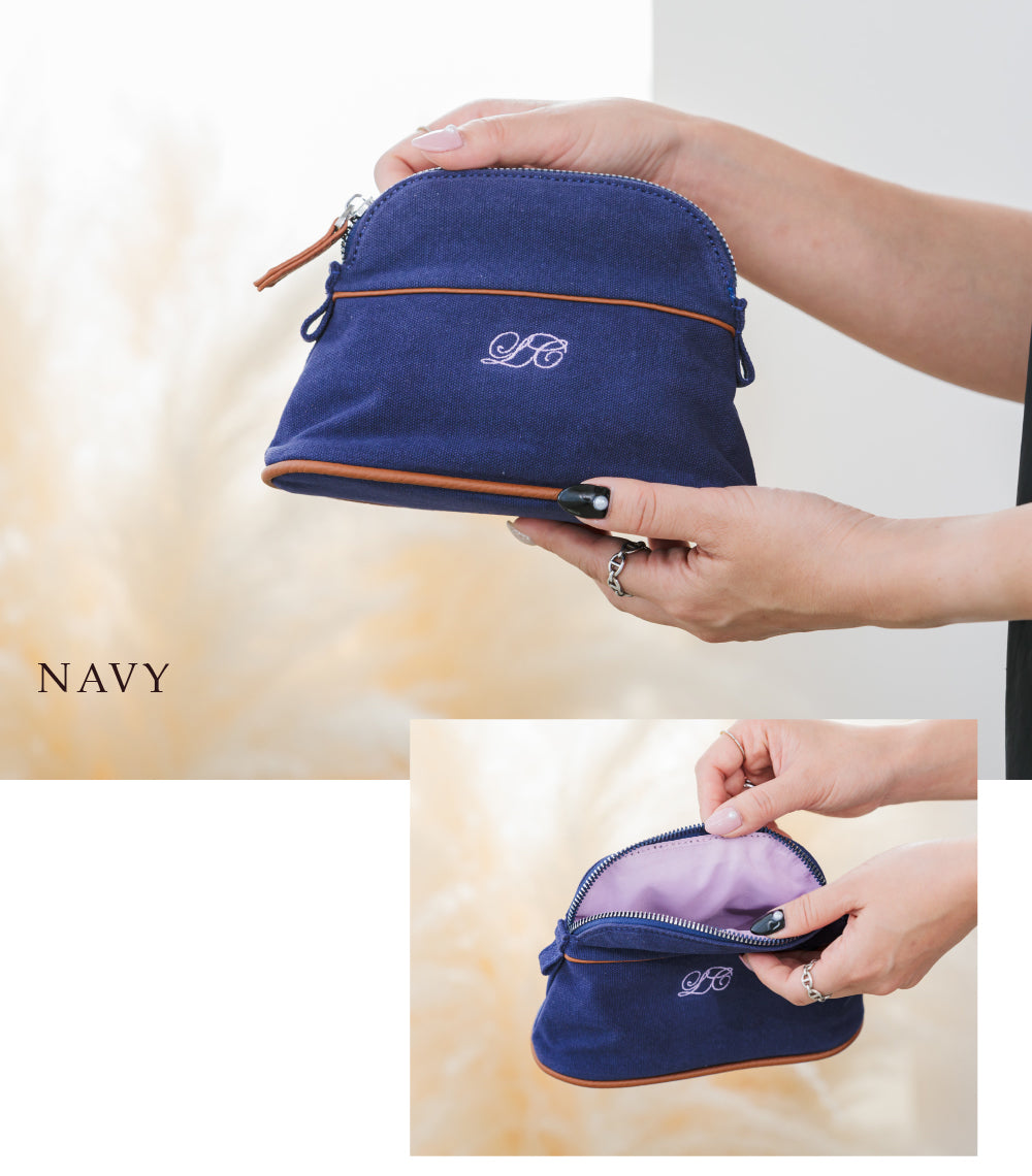 【La Closet】 キャンバスポーチ 小物入れ 化粧ポーチ メイクポーチ キャンバス トラベルポーチ 自立 コンパクト小物収納