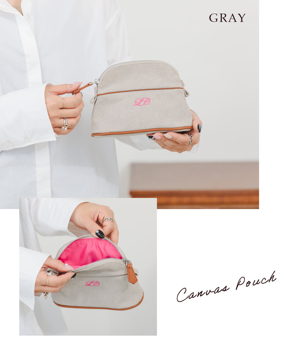 【La Closet】 キャンバスポーチ 小物入れ 化粧ポーチ メイクポーチ キャンバス トラベルポーチ 自立 コンパクト小物収納