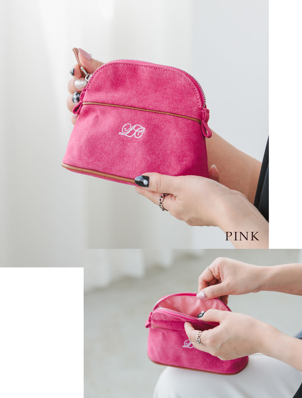 【La Closet】 キャンバスポーチ 小物入れ 化粧ポーチ メイクポーチ キャンバス トラベルポーチ 自立 コンパクト小物収納