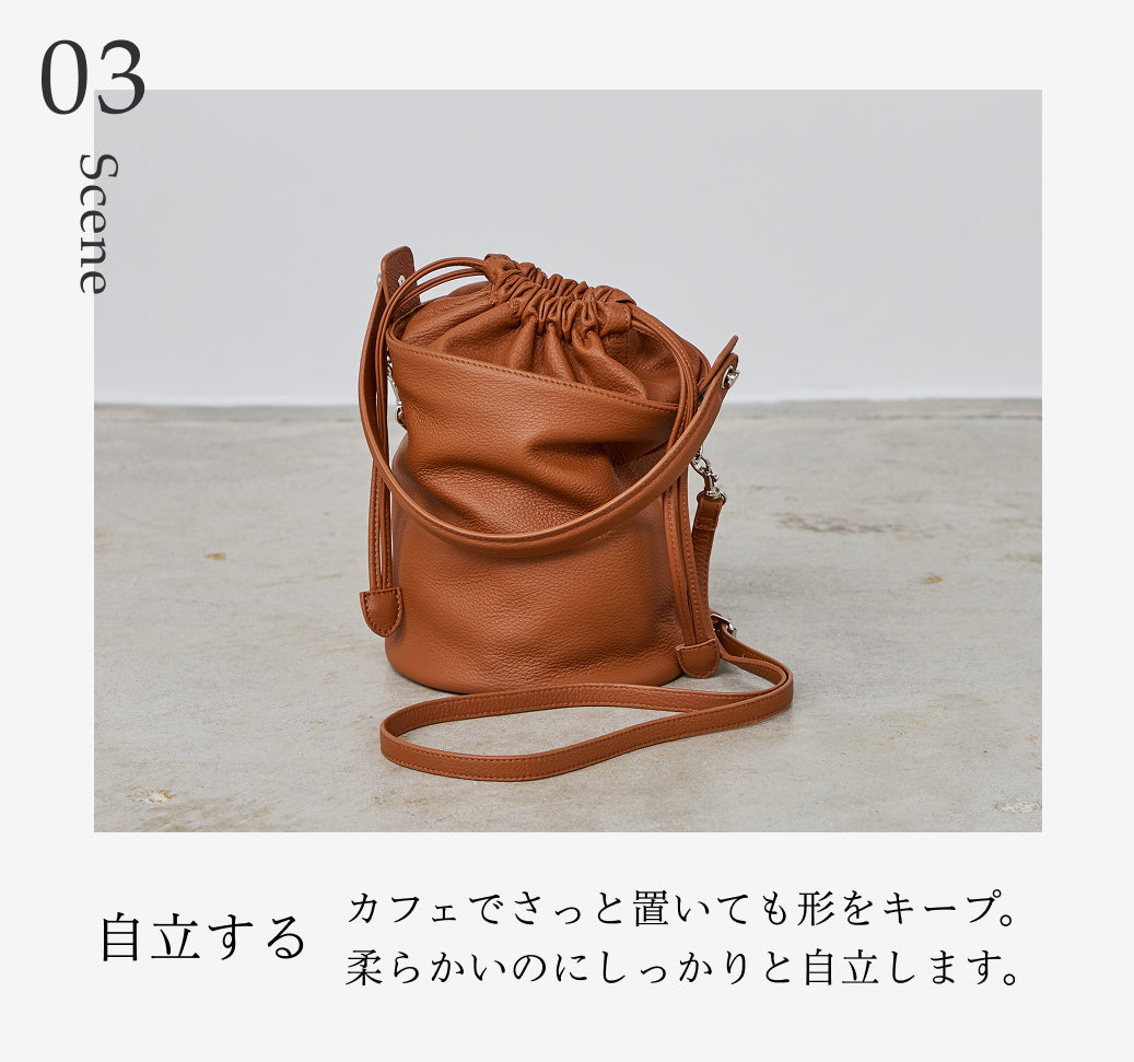 【La Closet】本革 巾着バッグ ソフトレザー 革 バッグ ハンドバッグ レディース レザー ショルダーバッグ 2way 斜めがけ 鞄 ギフト 99-3020