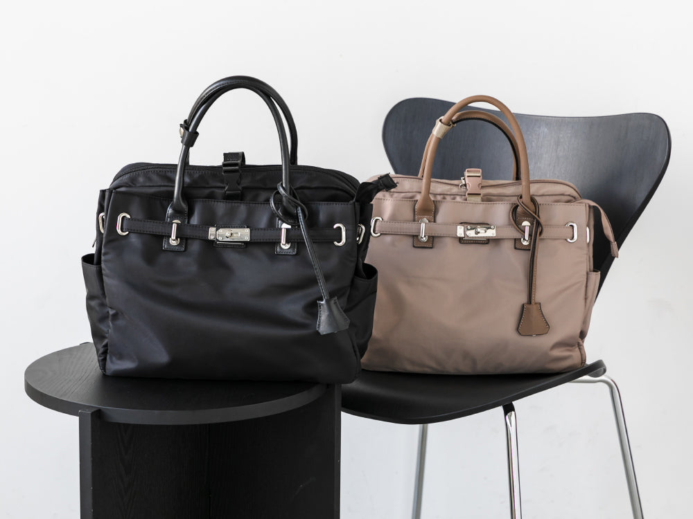 【La Closet】3way ビジネストートバッグ リュックサック キャリーオン 本革ハンドル 軽量 はっ水 ナイロントート 大容量 ビッグトート 通勤バッグ 通勤トート 本革 付属 大人女子 レディース 30代 40代 イマイバッグ Monaco 99-3012