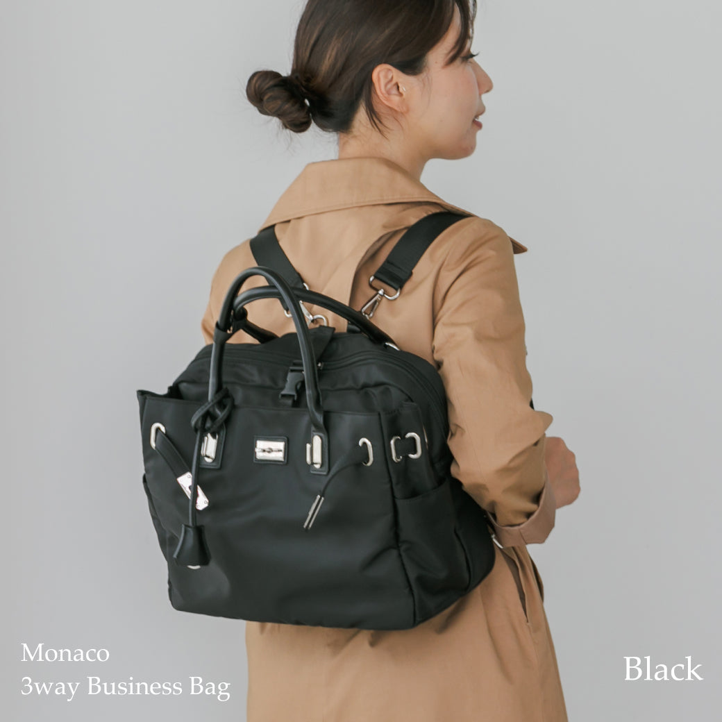 【La Closet】3way ビジネストートバッグ リュックサック キャリーオン 本革ハンドル 軽量 はっ水 ナイロントート 大容量 ビッグトート 通勤バッグ 通勤トート 本革 付属 大人女子 レディース 30代 40代 イマイバッグ Monaco 99-3012