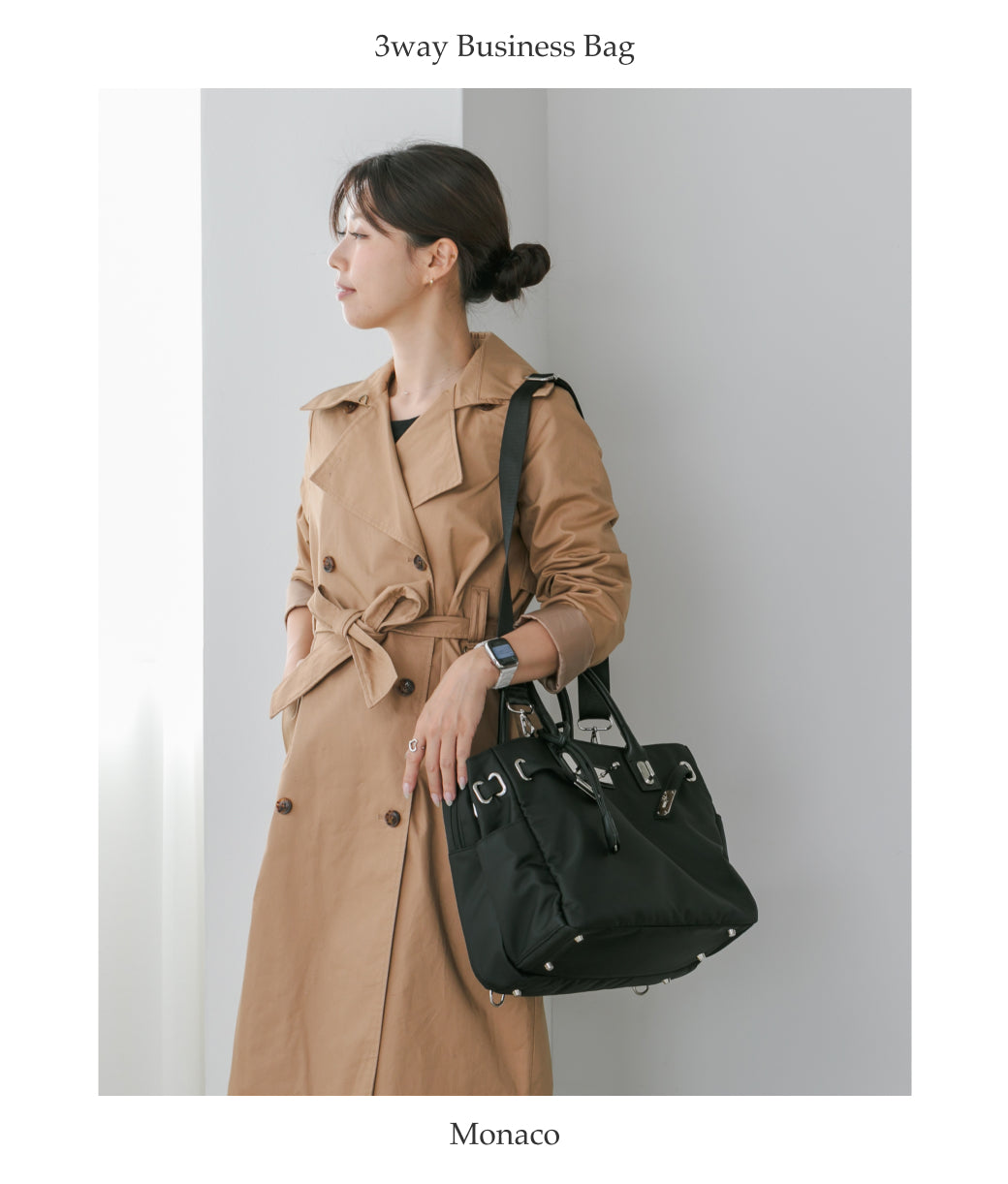 【La Closet】3way ビジネストートバッグ リュックサック キャリーオン 本革ハンドル 軽量 はっ水 ナイロントート 大容量 ビッグトート 通勤バッグ 通勤トート 本革 付属 大人女子 レディース 30代 40代 イマイバッグ Monaco 99-3012