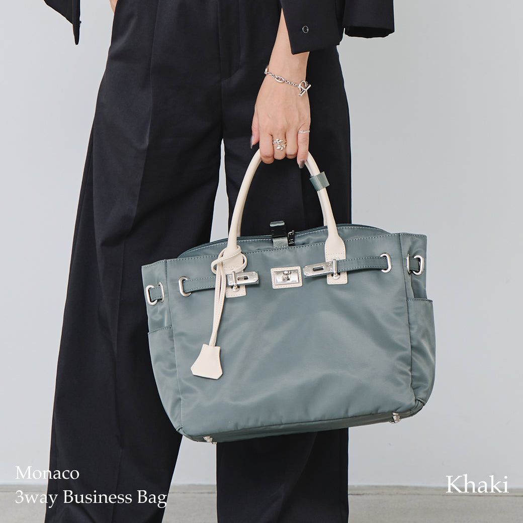 【La Closet】3way ビジネストートバッグ リュックサック キャリーオン 本革ハンドル 軽量 はっ水 ナイロントート 大容量 ビッグトート 通勤バッグ 通勤トート 本革 付属 大人女子 レディース 30代 40代 イマイバッグ Monaco 99-3012