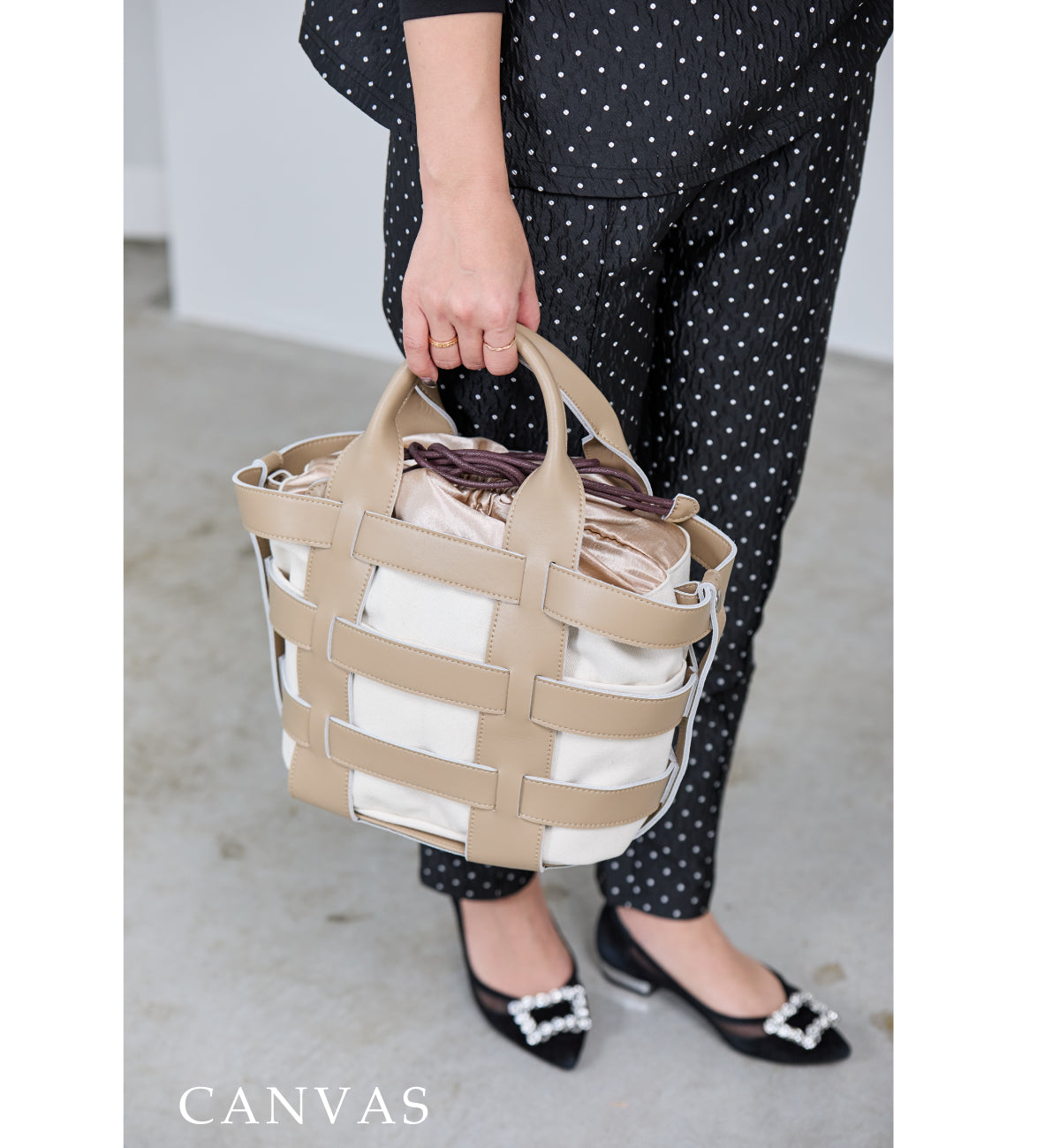 【La Closet】Lisbon リスボン 【ポーチ2個付き】革かごバッグ キャンバス ファー 巾着ポーチ レオパード 豹柄 ファーバッグ ボア もこもこ バッグ 軽量 大人 おしゃれ 通勤バッグ 通学 春夏 秋冬 99-3002