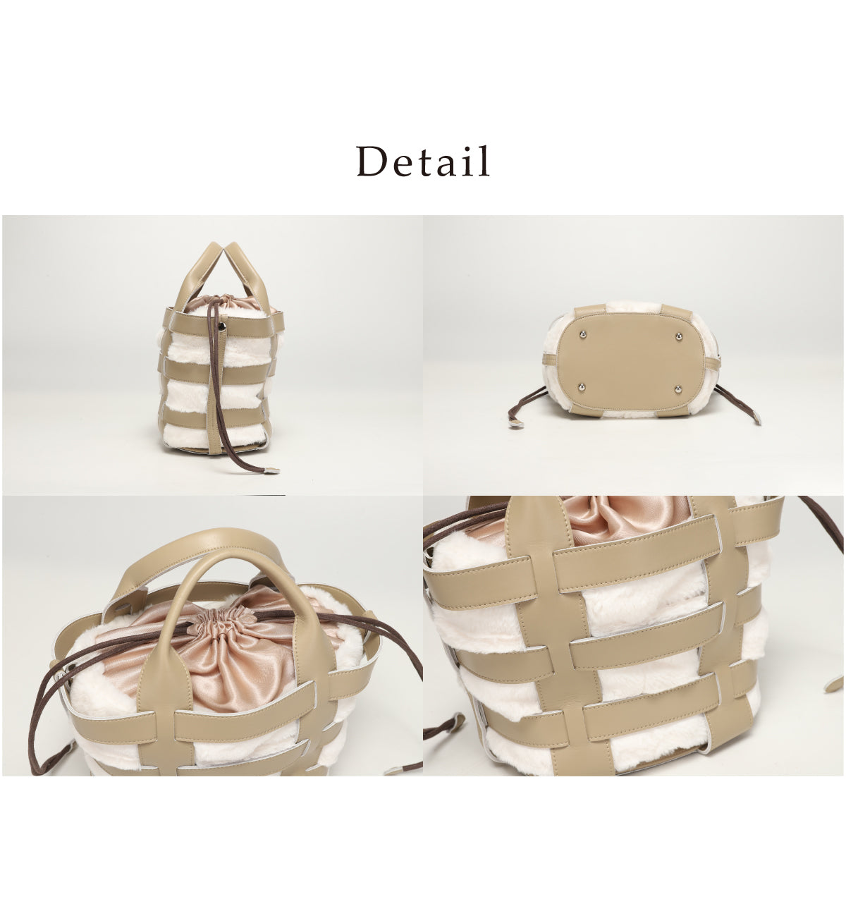 【La Closet】Lisbon リスボン 【ポーチ2個付き】革かごバッグ キャンバス ファー 巾着ポーチ レオパード 豹柄 ファーバッグ ボア もこもこ バッグ 軽量 大人 おしゃれ 通勤バッグ 通学 春夏 秋冬 99-3002