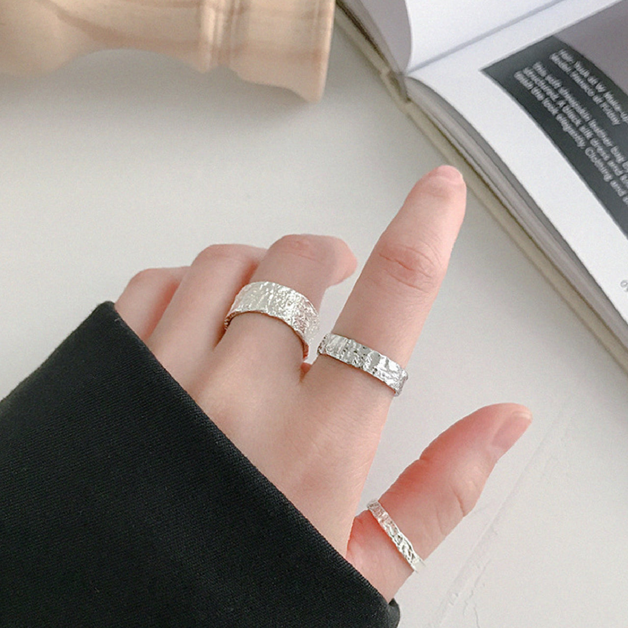 【La Closet】リンクルデザインリング SILVER925製 フリーサイズ シンプル ゴールド シルバーアクセサリー 純銀 リング 指輪  ピンキーリング ファランジリング ミディリング